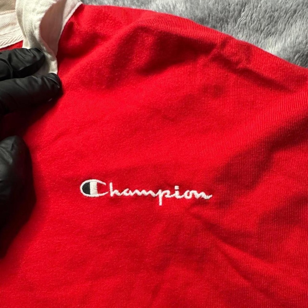 Champion Reverse Weave Rugby Shirt Mens XL Colorblock Long Sleeve Red Grey Navy - Picture 4 of 7